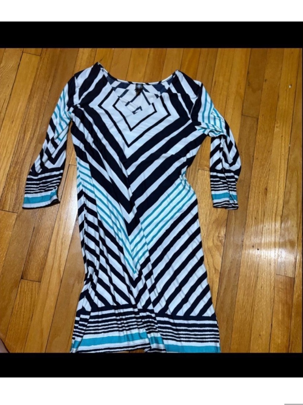 Black & Teal Striped Long Sleeve Dress